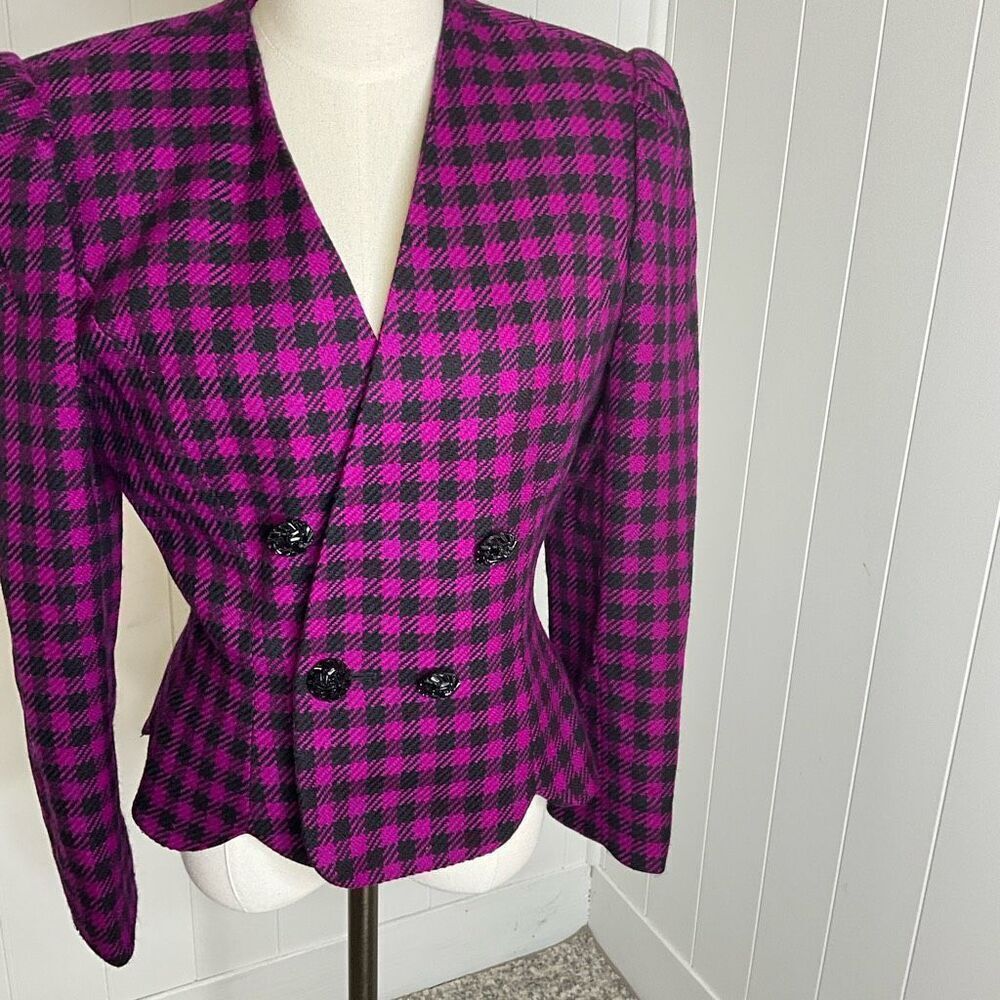 Vintage Albert Nipon Suits Women's 6 Black Pink 100% Wool Peacoat Suit Jacket - Picture 3 of 13